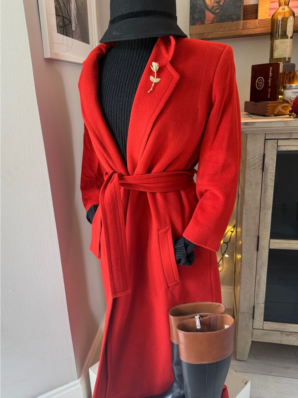 Union Made Burnt Orange Wool Belted Maxi Coat Vintage